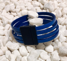 Load image into Gallery viewer, Blueberry Italian Dolce Leather cuff w/ Black Magnetic Clasp
