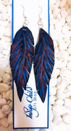 Wine and Navy - Hand-painted Feather Dangle Earring