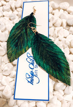 Load image into Gallery viewer, Gaia - Green Navy Gold - Hand-Painted Suede Leaf
