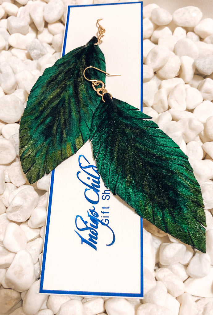 Gaia - Green Navy Gold - Hand-Painted Suede Leaf